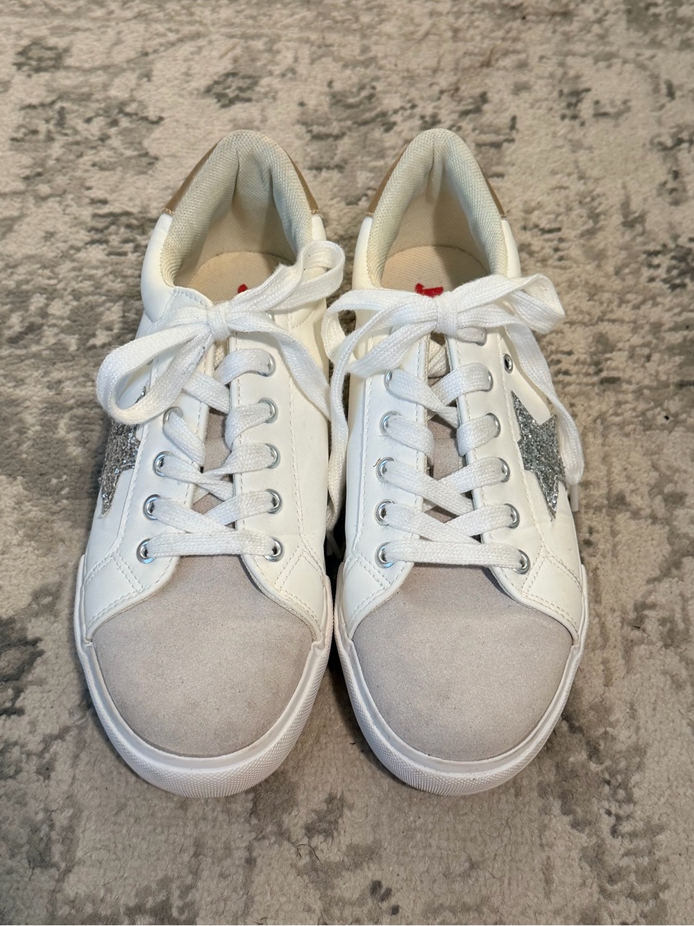Women's White Sneakers with Silver Star Accent